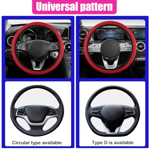 Elastic Stretch Steering Wheel Cover, Anti-Slip 15 inch Microfiber Odorless Breathable Ice Silk Car Steering Wheel Protector, Easy Carry, Warm in Winter & Cool in Summer (Red) - color: Red