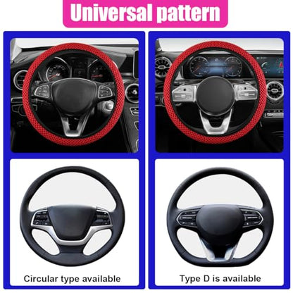 Elastic Stretch Steering Wheel Cover, Anti-Slip 15 inch Microfiber Odorless Breathable Ice Silk Car Steering Wheel Protector, Easy Carry, Warm in Winter & Cool in Summer (Red) - color: Red
