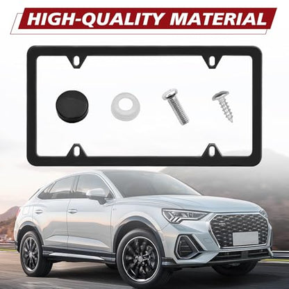 Automotive Universal 2 Pack License Plate Frames Stainless Steel License Plate Holder Covers with Screws Caps Washers Universal 4 Hole Compatible with Car Truck Exterior Accessories, Black - color: Black