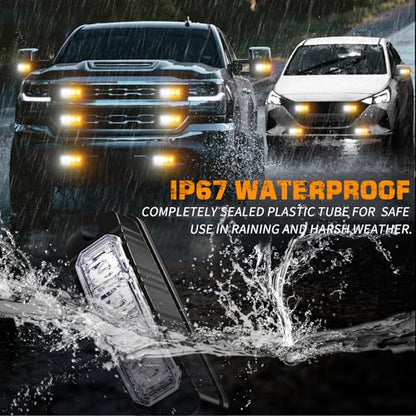 XRIDONSEN 8PCS Sync Truck Grill Lights 32 LED Strobe Lights Amber White Grille Surface Mount Emergency Flashing Warning Safety Hazard Caution Light for Tow Plow Trucks Construction Vehicles Car - color: Amber/White