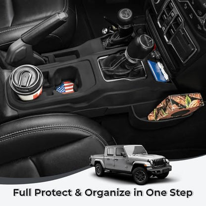 Center Console Organizer with Cup Holder Insert for 2018-2023 Jeep Wrangler JL Gladiator JT 2020-2025, Non-Slip Silicone Center Console Tray