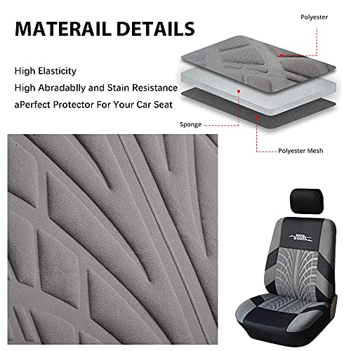 AUTOYOUTH Gray Seat Covers Front Seats Only, 3D Tyre Embossed Breathable Bucket Covers, Airbag Compatible, Quick Setup Universal Fit for Sedan, SUV, Truck, Van - color: Gray & Black, size: Front Seats Only (4 pieces)