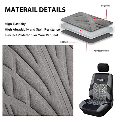 AUTOYOUTH Gray Seat Covers Front Seats Only, 3D Tyre Embossed Breathable Bucket Covers, Airbag Compatible, Quick Setup Universal Fit for Sedan, SUV, Truck, Van - color: Gray & Black, size: Front Seats Only (4 pieces)