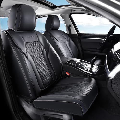 FLORICH Seat Covers, Car Seat Covers Front Seats, Luxury Nappa Leather Seat Covers, Breathable and Waterproof Car Seat Protector 2 Seat, Automotive Seat Covers Universal Fit for Most Cars-Black - color: Black, size: FrontPair