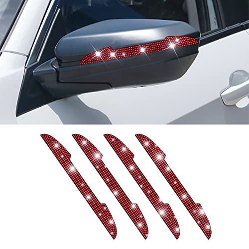 4 PCS Bling Rhinestone Car Door Handle Scratch Protector, Universal for All Cars, Vehicles, SUVs, Car Side Rearview Mirror, Car Door Edge Guard, Car Exterior Accessories for Women Men (Red) - color: Red