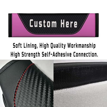 Custom Seat Belt Cover Pad – Personalized Carbon Fiber Seatbelt Covers with Logo, Text & Image – Car Accessories for Women, Men & Kids – Seatbelt Cushion Shoulder Pads for Car, Truck, SUV, Backpack - color: Pink