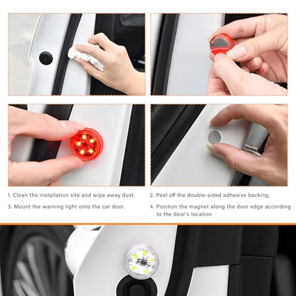 4 PCS Wireless Car Door LED Warning Lights, 5 LED Roadside Strobe Lamp for Anti Rear End Collision, Universal Flashing Safety Signal Light for Sedans SUVs Trucks Vans (White) - color: White