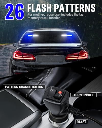 HLauto 1002L Emergency Strobe Traffic Advisor Light Bar: 40LED Dash Safety Warning Flashing Front/Rear Windshield Visor Light for Construction Vehicle, Trucks (2x10.7inch, Blue White) - color: #07 Blue/White