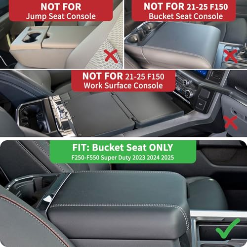 Zxiaochun Center Console Armrest Cover for F250 F350 F450 F550 2023 2024 2025 2026, Bucket Seat Arm Rest Lid PU Leather Cushion Protector Interior Accessories, Black - size: For 2023+ F250-F550 Bucket Console