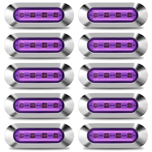 ALFU 10PCS Purple DC12V-24V 4 LED Side Marker Indicator Lights Lamp Front Rear Tail Clearance Lamp Interior Lights with Chrome Bezel Universial for Auto Car Bus Truck Lorry Trailer Boat Deck Courtesy - color: purple(10PCS)