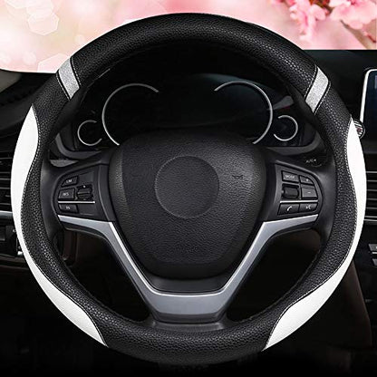 Steering Wheel Cover for Women Leather Universal Steering Wheel Cover for Car 15 inch (White) - color: White