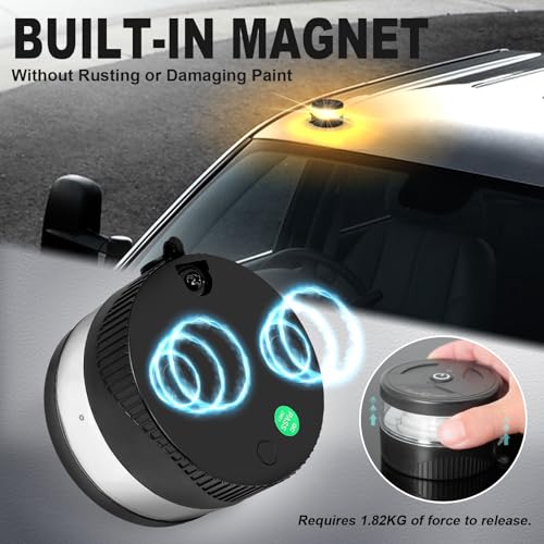 Agrieyes USB-C Wireless Beacon Light, 32 LED Rechargeable Strobe Lights with Magnetic, Mini Amber Flashing Warning Emergency Safety Lights for Trucks Vehicles Tractor, Portable Waterproof