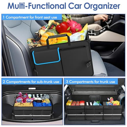 MEI&CO Car Trunk Organizer - 2.5mm PP Board Built, 35L Leakproof Cooler, 105L Capacity, 2 Tie-Down Straps, 4 Adjustable Dividers, Foldable Design for SUVs, Trucks, and Cars - color: BLUE