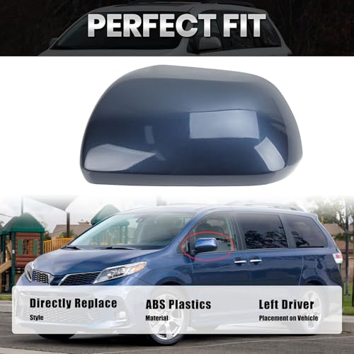 Compatible with 2012-2020 Toyota Sienna Left Side Mirror Cover Cap, Blue Driver Side Clip-on Mirror Cap Replacement Without Turn Signal Light Replaces for 87945-08021-J0 - color: Left Blue