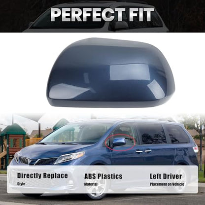 Compatible with 2012-2020 Toyota Sienna Left Side Mirror Cover Cap, Blue Driver Side Clip-on Mirror Cap Replacement Without Turn Signal Light Replaces for 87945-08021-J0 - color: Left Blue