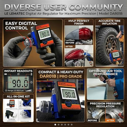 LE LEMATEC Digital Air Pressure Regulator with LED Display Gauge, ¼ NPT Valve for Air Compressor, Tire Inflation, HVLP Spray Paint Gun, & Professional Air Tools, Compact & Heavy-Duty. DAR01B - style: Pro Digital Version