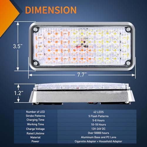 Nilight 2PCS 42LED Amber White Magnetic Strobe Lights Portable Warning Hazard Light Surface Mount Waterproof 5 Patterns for 12V 24V Cars Trucks Van Off Road Vehicles ATV - color: 42LED Amber White