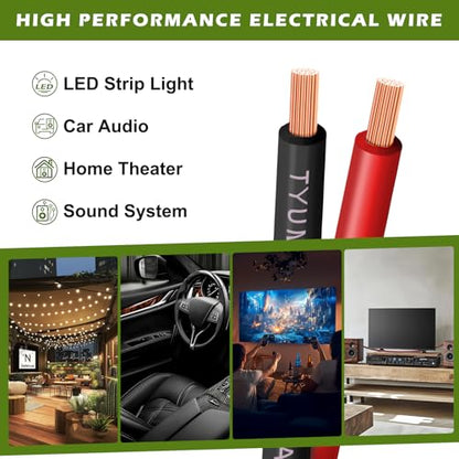 TYUMEN 16 Gauge Wire 100FT, 16/2 AWG Red Black Hookup Electrical Wire LED Strips Extension Cord 12V/24V DC Cable, 16AWG 2 Conductors Flexible Wire for in-Home, Autos, Schools use - size: 100 Feet, style: 16/2 Gauge
