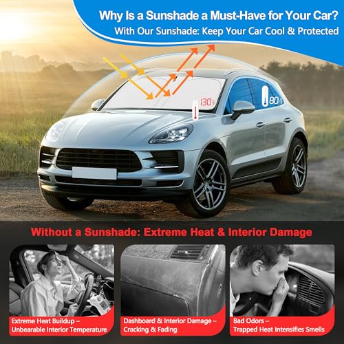 Windshield Sun Shade for 2015-2020 Merce-des Benz GLA Accessories, Foldable Window Sunshade Sun Visor Protector, Front Windshield Sunshade Sun Shield Blocks UV Rays Heat - size: Silver & Black-Fit 2015-2020 Mercedes Benz GLA