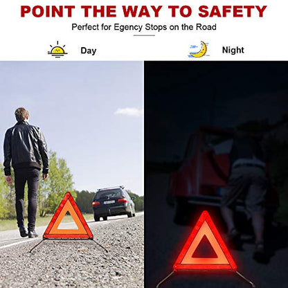 Foldable Warning Triangles Road Safety Triangle Kit, 3 Pack of Reflective Triangle Sign with Storage Case, DOT Approved