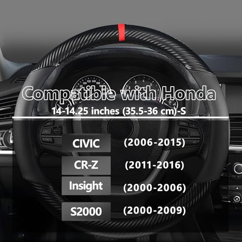 KAFEEK Customized Auto Car Steering Wheel Cover for Honda Civic, CR-Z, Insight, S2000, Small Size 14" - 14.25" Outer Diameter, Carbon Fiber, Black - color: Black, size: Small size[14"-14.25"]