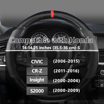 KAFEEK Customized Auto Car Steering Wheel Cover for Honda Civic, CR-Z, Insight, S2000, Small Size 14" - 14.25" Outer Diameter, Carbon Fiber, Black - color: Black, size: Small size[14"-14.25"]
