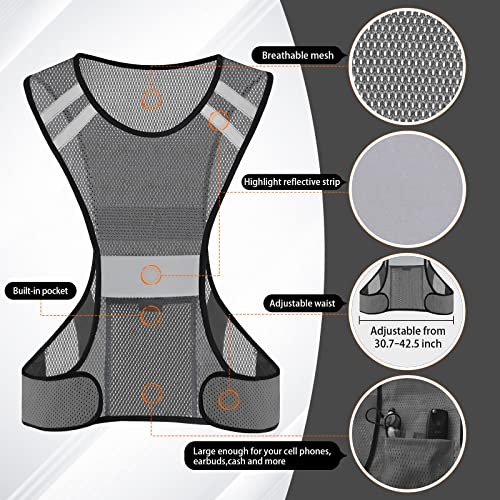 TCCFCCT Reflective Running Vest, High Visibility Running Gear with Large Pocket - color: 2 Pack Mesh Grey