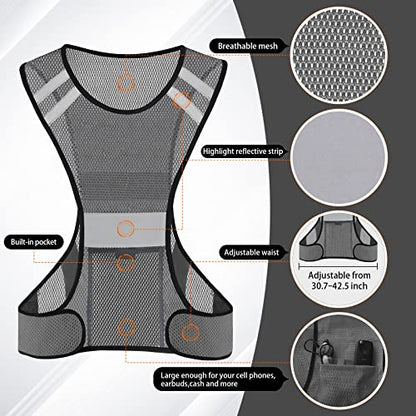 TCCFCCT Reflective Running Vest, High Visibility Running Gear with Large Pocket - color: 2 Pack Mesh Grey