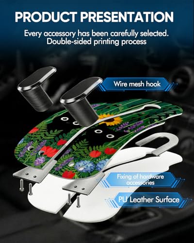 WOCOCN 2 Pack Car Purse Hook for Car Seat Headrest, Double-Sided PrintingPU Leather Purse Holder with Metal Hook, Cute Car Accessories for Women, Men (Car hook - Grass Cat A) - color: Car hook - Grass Cat A
