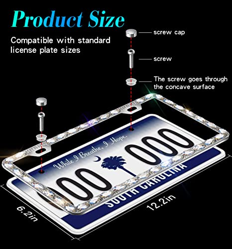 Bling License Plate Frames with High End Ribbon Gift Box,Rhinestone Sparkly Diamond License Plate Holder, Handcrafted Crystal Premium Stainless Steel License Plate Frame for Women(White Gem) - color: white