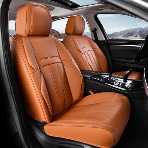 Coverado Car Seat Cover, Cover for Cars Front Seat, Premium Leather, Universal Fit Waterproof Seat Protectors, Car Seat Cushion Non-Slip for Most Cars-Brown - color: Brown, size: Front Pair