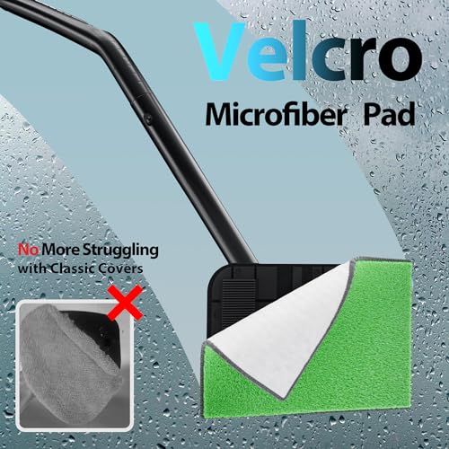 Car Windshield Cleaner Tool with Extendable Handle, Inside Auto Window Glass Cleaning Kit with 5 Washable Microfiber Pads, Streak-Free Defogger Wand for Deep Dashboards & SUVs - color: Dark Green