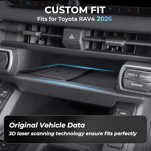 Wireless Charging Protective Mat for Toyota RAV4 2026, Center Console Interior Accessories Silicone Anti-Slip Wireless Charger Cover Pad for 2026 RAV 4, Black - style: Fits for Toyota RAV4 2026