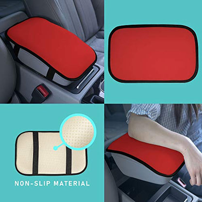 FH Group Faux Leather Center Console Armrest Cushion, Luxury Seat Box Cover Protector fits Most Cars, SUVs, and Trucks Red - color: Red, style: Console Cover (Plain)