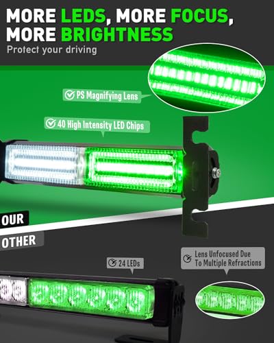 HLauto 1002L Emergency Strobe Traffic Advisor Light Bar: 40LED Dash Safety Warning Flashing Front/Rear Windshield Visor Light for Construction Vehicle, Trucks (2x10.7inch, Green White) - color: #05 Green/White