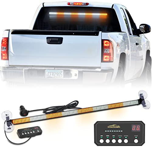XRIDONSEN 35 inch Traffic Advisor Light Bar 144 LED Amber White Emergency Warning Flashing Safety Interior Windshield strobe lights w/Directional Arrow for Construction Vehicles Snow plow Trucks - color: Amber/White