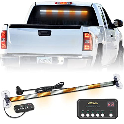 XRIDONSEN 35 inch Traffic Advisor Light Bar 144 LED Amber White Emergency Warning Flashing Safety Interior Windshield strobe lights w/Directional Arrow for Construction Vehicles Snow plow Trucks - color: Amber/White
