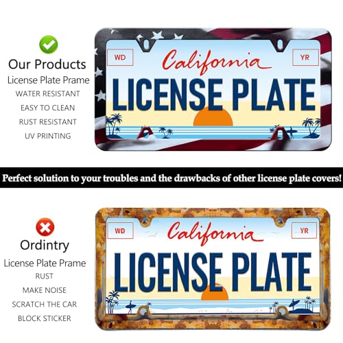 LIN KANG American Flag License Plate Frame Holder - 2 Pack Patriotic Universal Aluminum Matte Stripe US Flag Gloss Car Plate Frame Covers with 4 Holes and Screws Fasteners Caps - color: Matte American Flag 4 Holes D