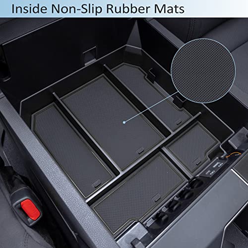 JDMCAR Center Console Organizer Compatible with 2022-2025 2026 Toyota Tundra Accessories and 2023-2026 toyota sequoia Armrest Secondary Storage Box ABS Material with Non-Slip Mats (Black Trim) - color: black