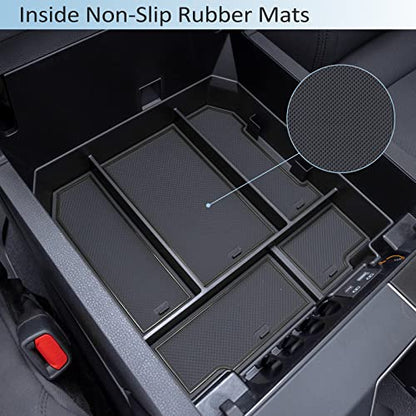 JDMCAR Center Console Organizer Compatible with 2022-2025 2026 Toyota Tundra Accessories and 2023-2026 toyota sequoia Armrest Secondary Storage Box ABS Material with Non-Slip Mats (Black Trim) - color: black