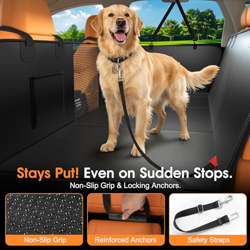 Dog Car Seat Cover for Back Seat, 52"x65" Waterproof Hard-Bottom Hammock with Side Flaps, Heavy-Duty 450lbs, Non-Slip & Scratch-Proof PU Leather Protector for SUV, Truck & Sedan Blue - color: Navy Blue