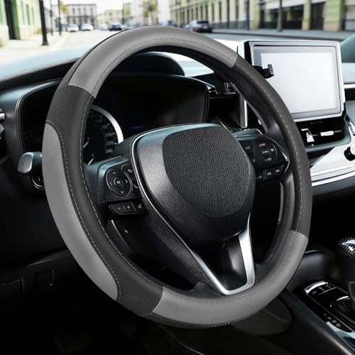 SEG Direct Black and Gray Microfiber Auto Car Steering Wheel Cover Universal 15 inch - color: Black and Gray, size: Standard size[14 1/2''-15'']