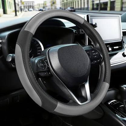 SEG Direct Black and Gray Microfiber Auto Car Steering Wheel Cover Universal 15 inch - color: Black and Gray, size: Standard size[14 1/2''-15'']