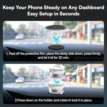 2026 Updated Model Magnetic Car Phone Holder – Strong Suction Cup Car Mount for iPhone & Android, 360° Rotating Dashboard & Windshield Phone Stand, Cell Phone Holder Car Accessories (White) - color: White
