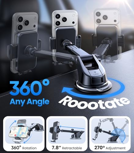 VICSEED 2026 Upgraded Car Phone Mount [98+LBS Strongest Suction] 360° Adjustable Phone Holders for Your Car Dashboard Windshield Vent, Universal for iPhone & Android Large Phones - color: Woden