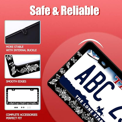 Butterfly License Plate Frame Beautiful Black White Butterflies License Plate Funny Auto Accessory Bracket Stainless Steel License Plate Frames 6.3 x12.3 Inch - color: Black White Butterfly