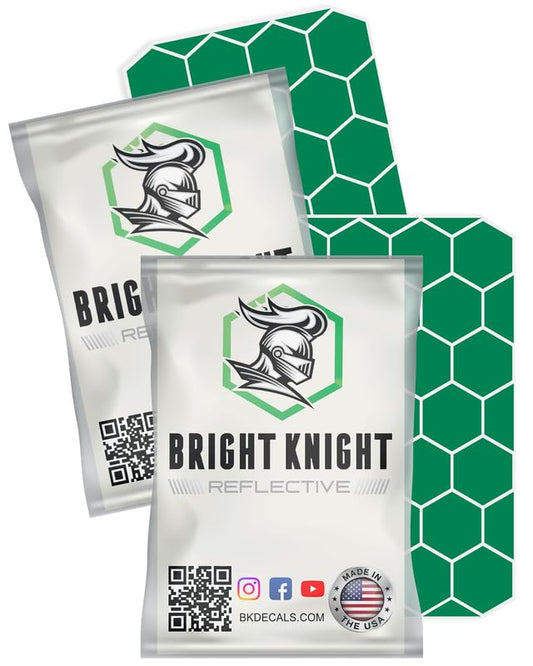 BRIGHT KNIGHT DECALS Hexagon Reflective Stickers for Helmet - Green, Pack of 2, Motorcycle Helmet Stickers, 3M Waterproof Reflective Vinyl Tape for Hard Hats, Cars & Bike Decals for Night Visibility - color: Green, size: 2 pk