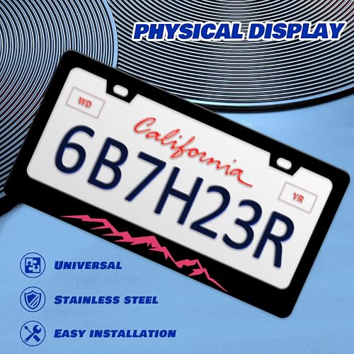 Pink Mountain License Plate Frame Mountains License Plate Holder Personalise Stainless Steel Funny Design Compatible with Standard License Plate Frames for USA and Canada 6 X 12 Inch with Screws - color: Pink Mountain