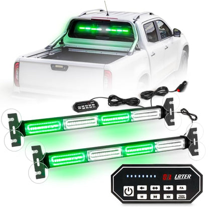 2x17.7 Emergency Strobe Traffic Advisor Lights w/Remote Control Interior Windshield Strobe Volunteer Warning Hazard Safety Lights for Vehicles Trucks, Green/White - color: #06 Green/ White