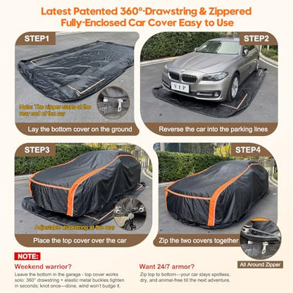 Patented Fully Enclosed Car Cover Waterproof All Weather 2-in-1 for Chevrolet/Chevy Corvette,Honda Civic,Toyota Corolla Automobiles Universal Fit Sedan/Coupe/Cabrio Length 178-185 Inch Exterior Covers - size: 5.Fit Sedan/Coupe/Cabrio Length 178-185 in